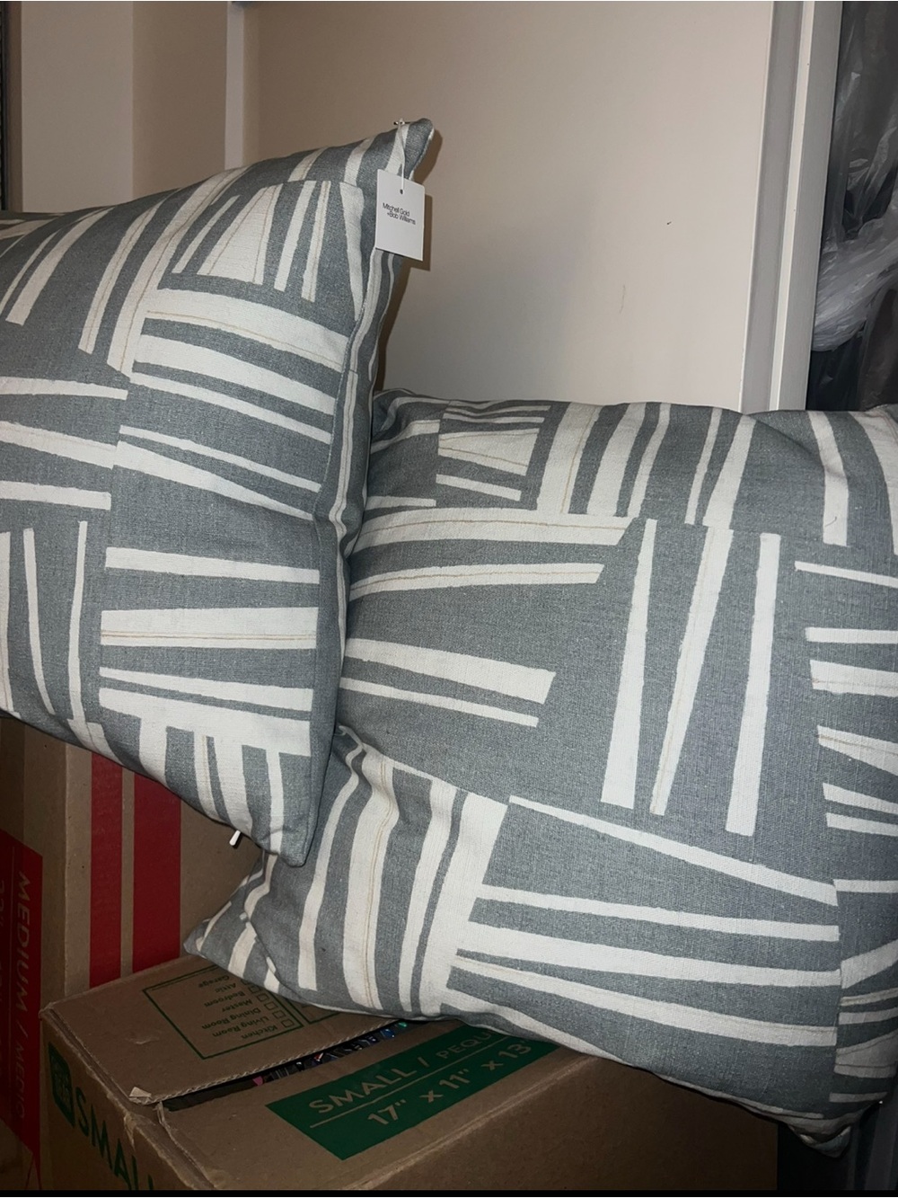 Mitchell Gold & Bob Williams Gray and White Geometric Throw Pillows NEW
